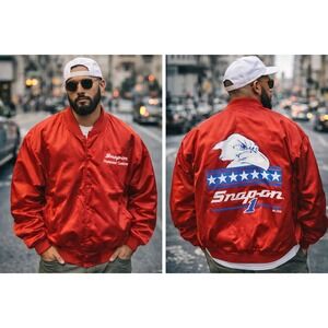 Vintage 90s Snap On Jacket XXXL Red Satin‎ USA Racing Eagle Pro Line 1991